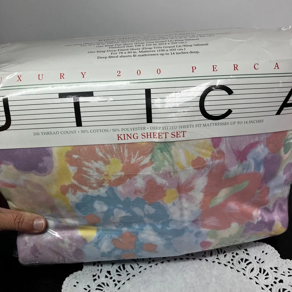 Utica King Sheet Set Lille Bright Pastel Vintage Floral 200TC Percale New RARE